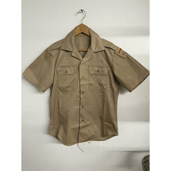 Post Vietnam Era U.S. ARMY Military Tan 445 Short Sleeve Shirt w/ Ranger Patch - Picture 1 of 8
